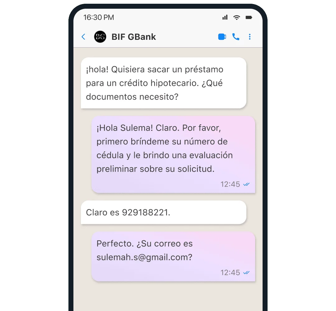 Chatbot de Beex interpretando una pregunta en lenguaje natural